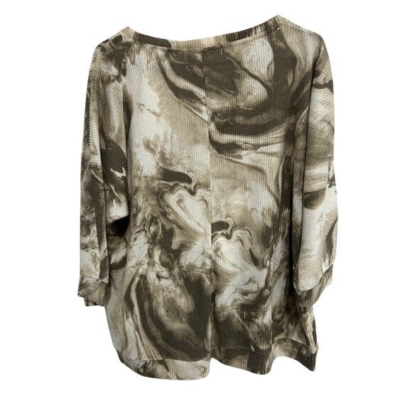 French Laundry Tie Dye Pattern Three Quarter Sleeve Ribbed Top SZ XLarge - Picture 2 of 9